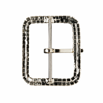 Swarovski Crystal and Silver Rounded Rectangular Rhinestone Buckle - 2" x 2.375" Folded