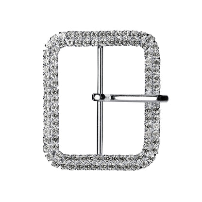 Swarovski Crystal and Silver Rounded Rectangular Rhinestone Buckle - 2" x 2.375"