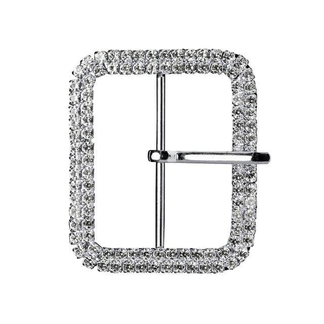 Swarovski Crystal and Silver Rounded Rectangular Rhinestone Buckle - 2" x 2.375"