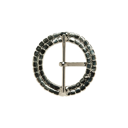 Swarovski Crystal and Silver Circular Two-Row Rhinestone Buckle - 2"