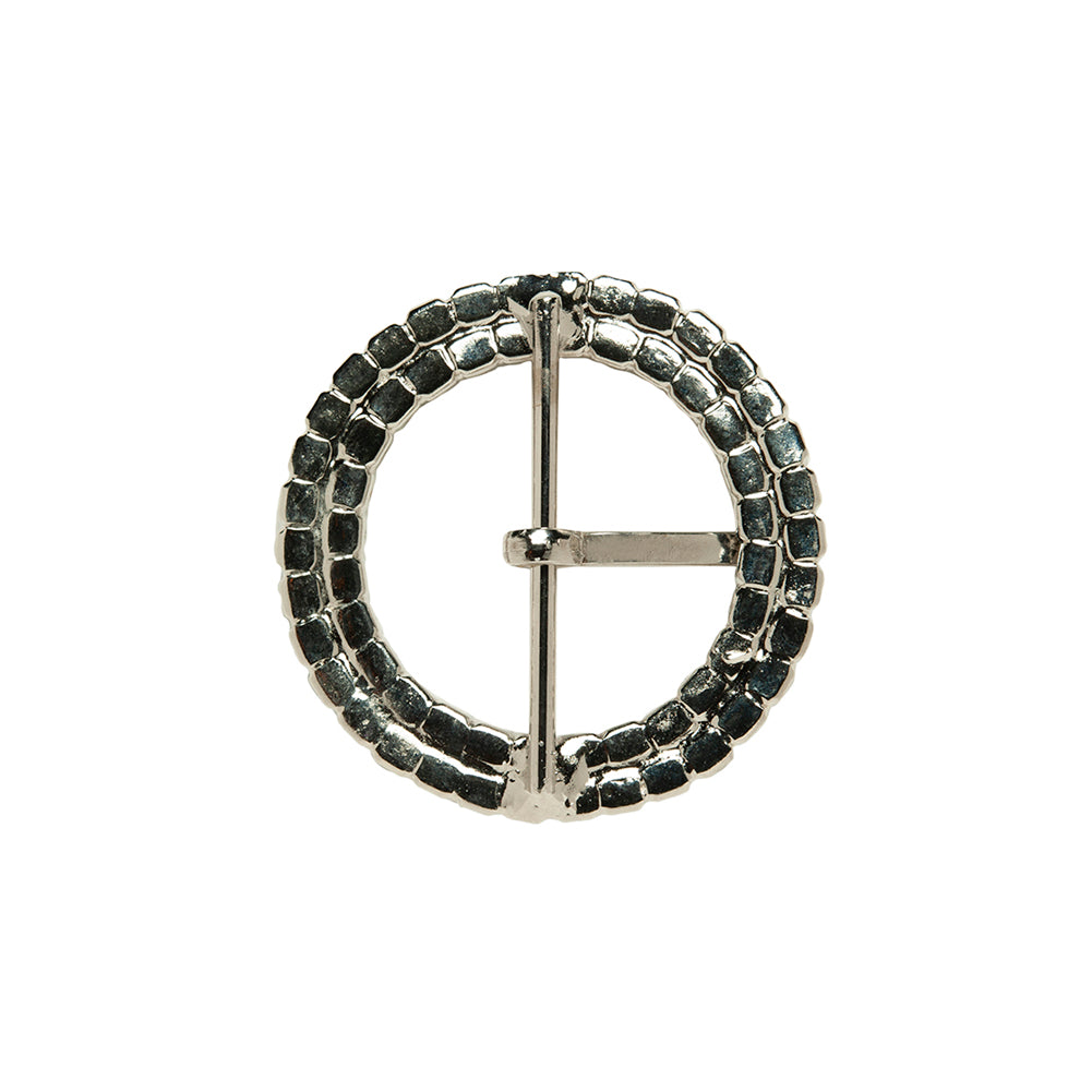 Swarovski Crystal and Silver Circular Two-Row Rhinestone Buckle - 2" Folded
