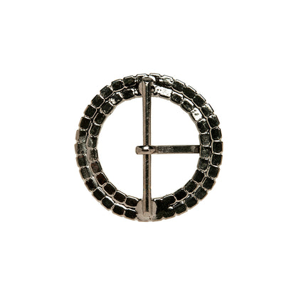 Swarovski Crystal and Gunmetal Circular Two-Row Rhinestone Buckle - 2" Folded