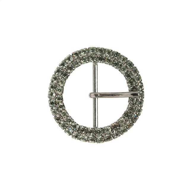 Swarovski Crystal and Gunmetal Circular Two-Row Rhinestone Buckle - 2"