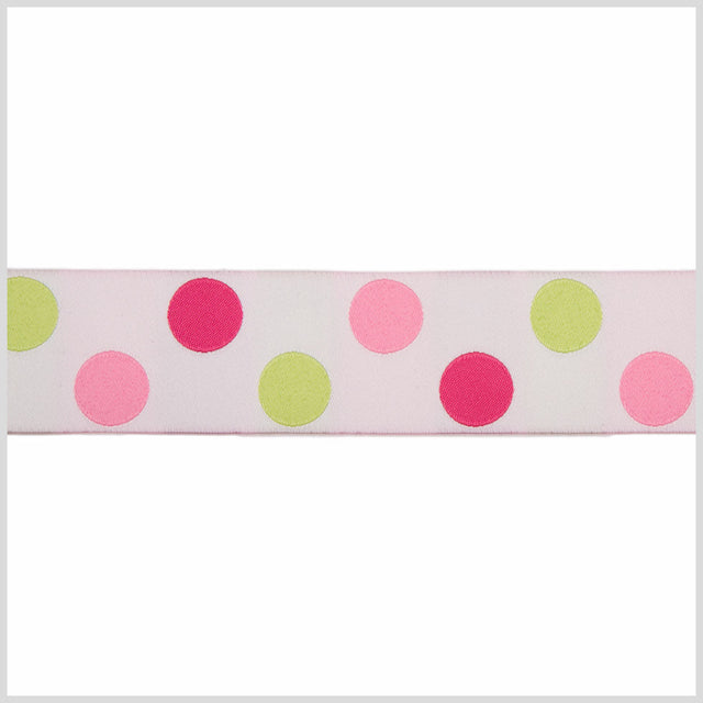 White/Fuchsia/Green/Pink French Jacquard Ribbon