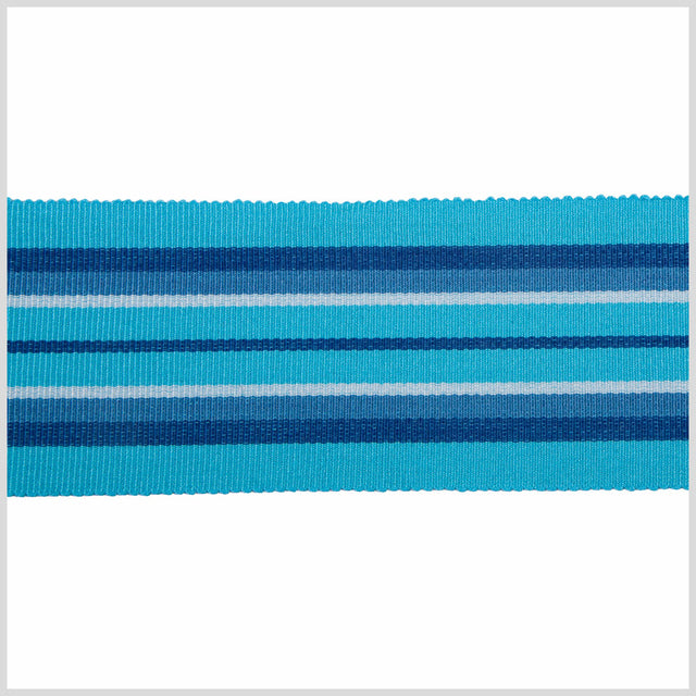 Aqua/White/Dark Blue Striped Grosgrain Ribbon