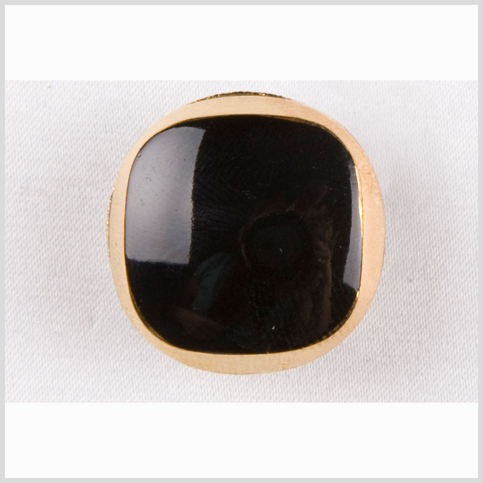 Black and Gold Rounded Square-Top Shank Back Button - 28L/18mm