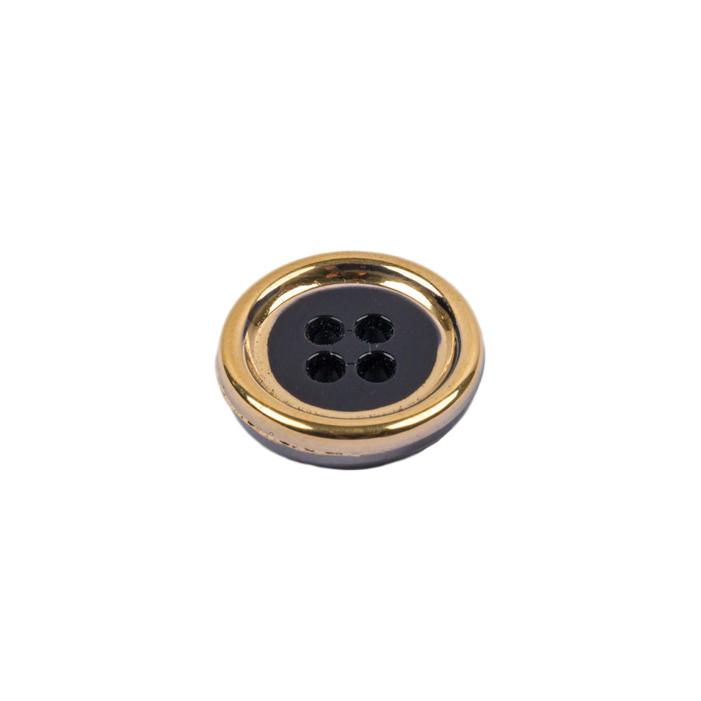 Black and Gold Edged 4-Hole Glass Button - 24L/15mm Folded