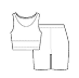 a black and white line drawing of a sports bra and bike shorts