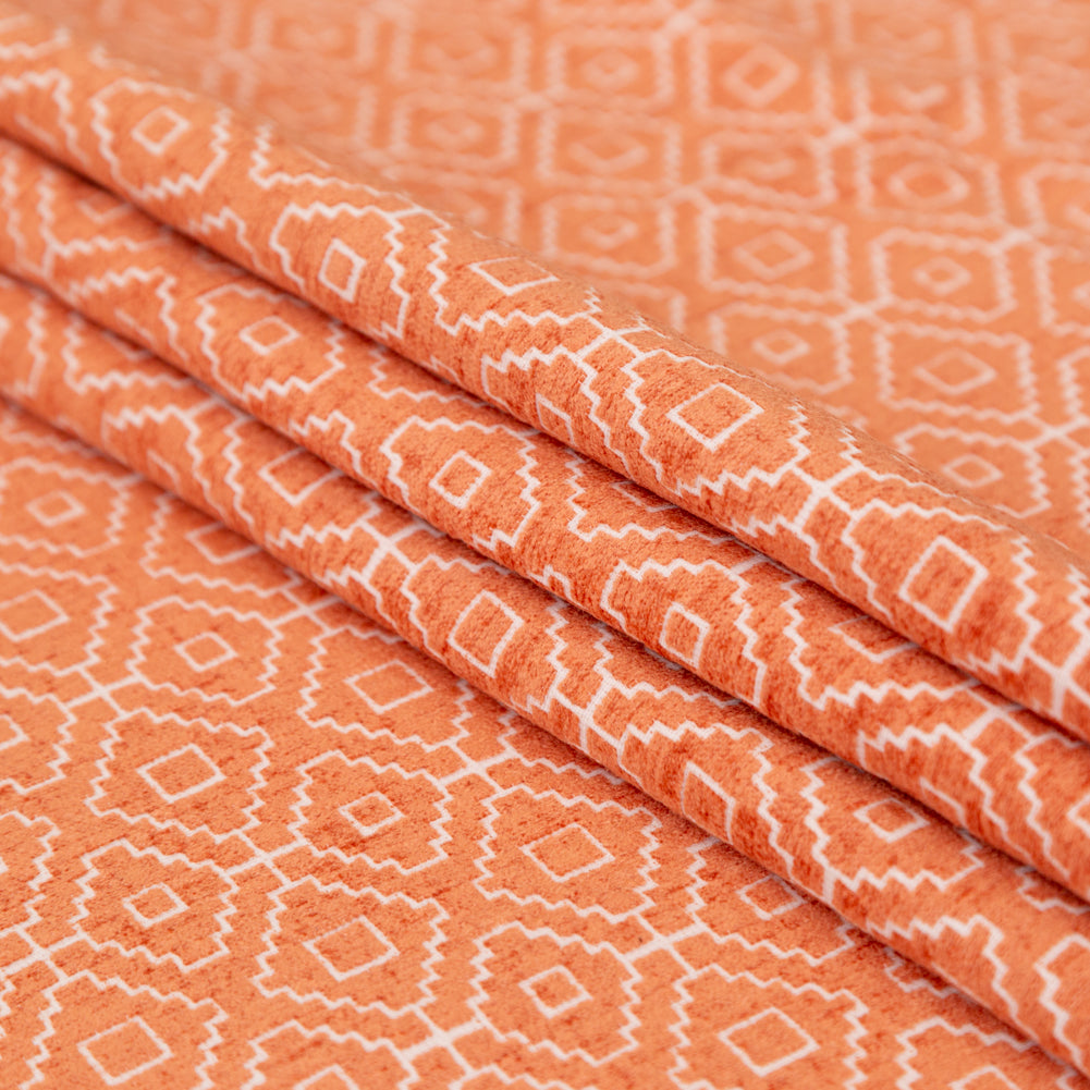 Chenille Jacquard - Nectarine Diamond Geometric - British Imported - Folded