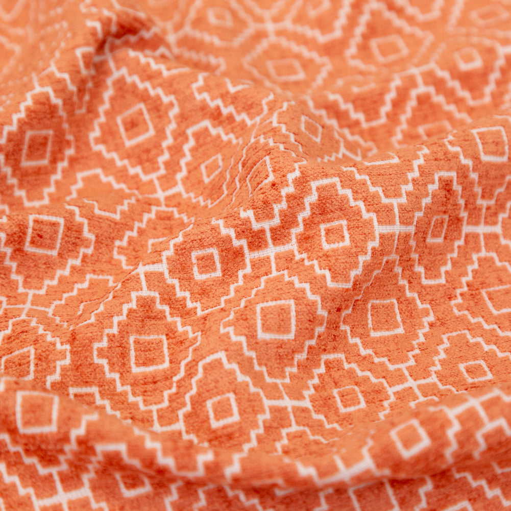 Chenille Jacquard - Nectarine Diamond Geometric - British Imported - Detail