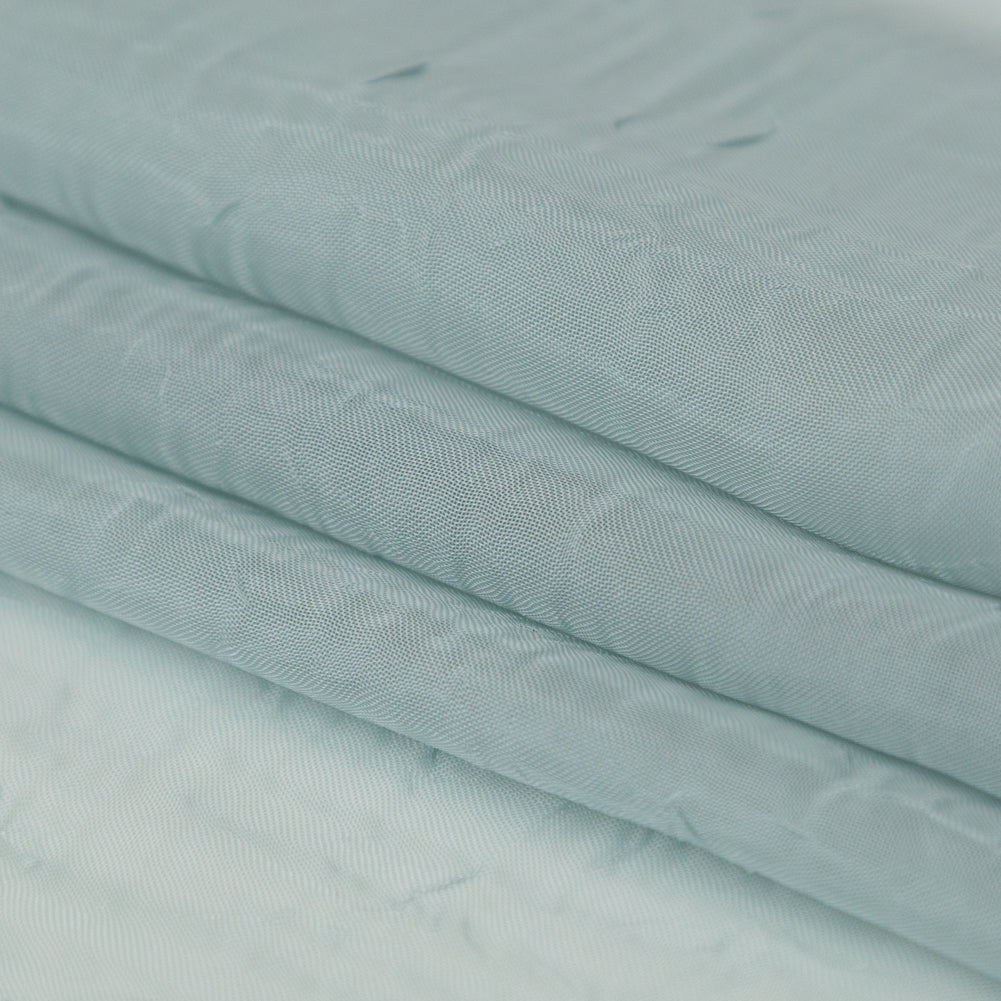 Wrinkled Drapery Sheer Fabric - Aqua - British Imported Folded
