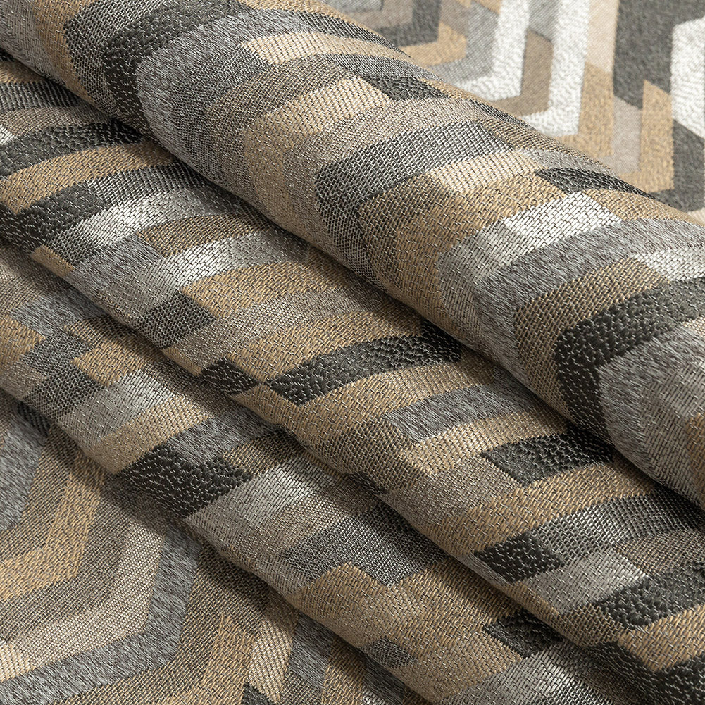 Polyester Jacquard - Graphite Tactile Zig Zags - British Imported Folded