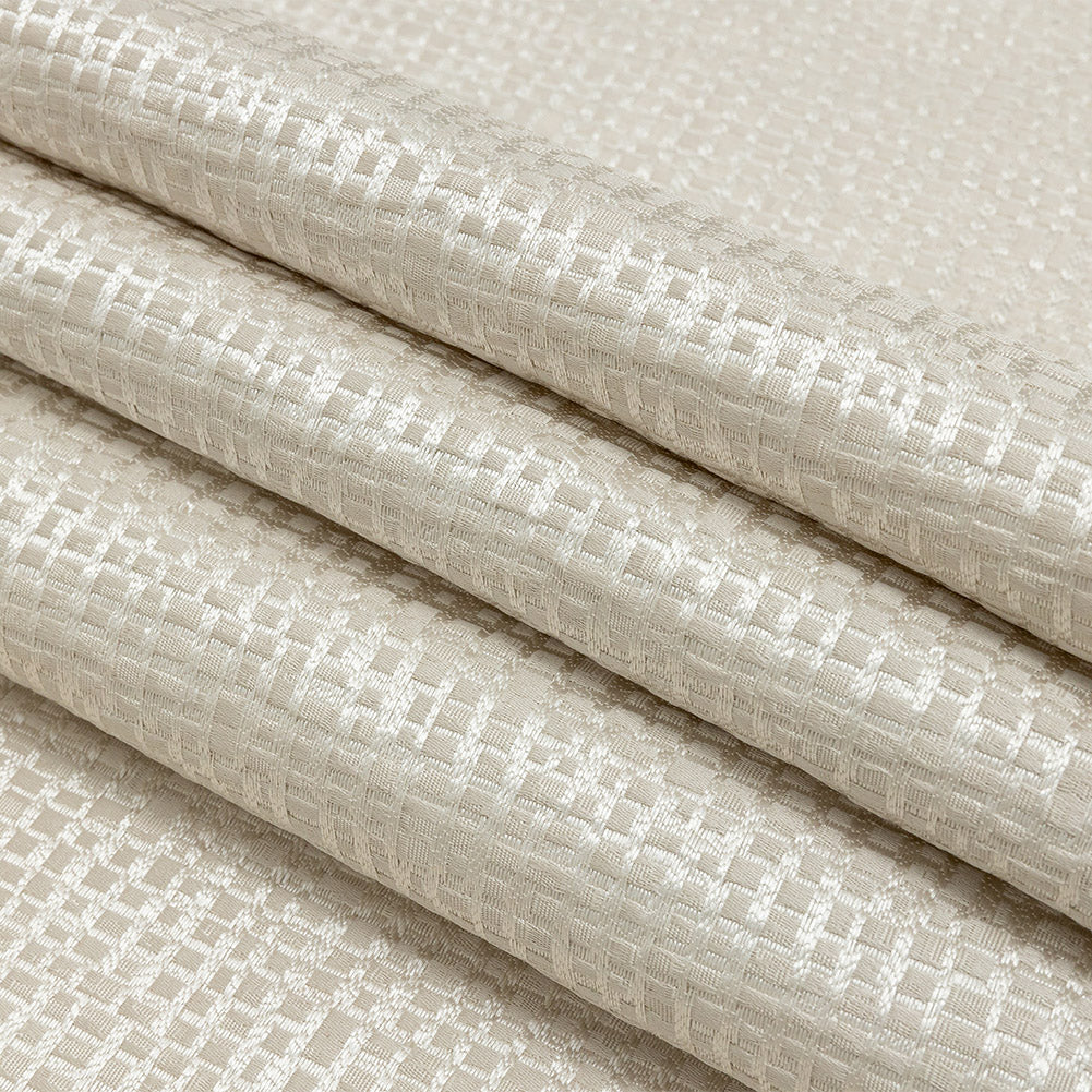 Polyester Jacquard - Taupe Grid - British Imported Folded