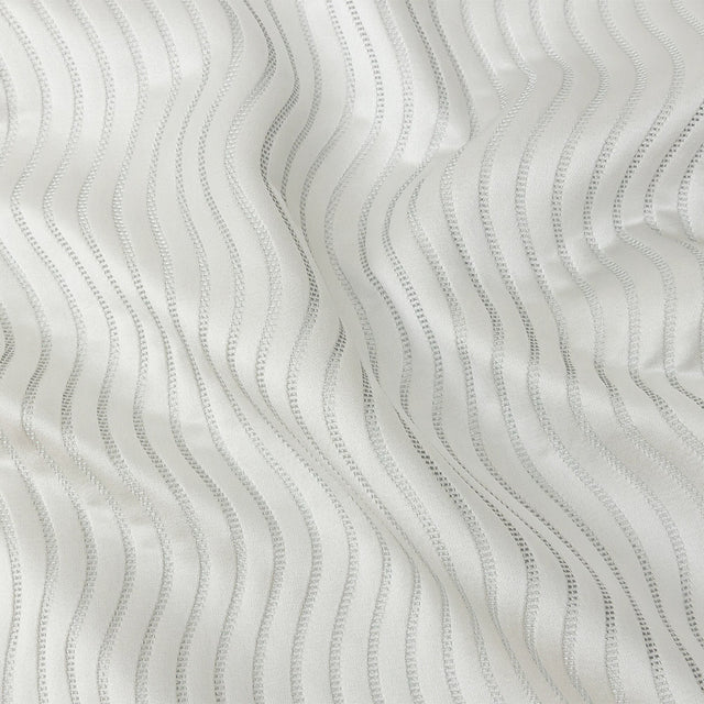 Satin-Faced Jacquard - Platinum Wavy Lines - British Imported
