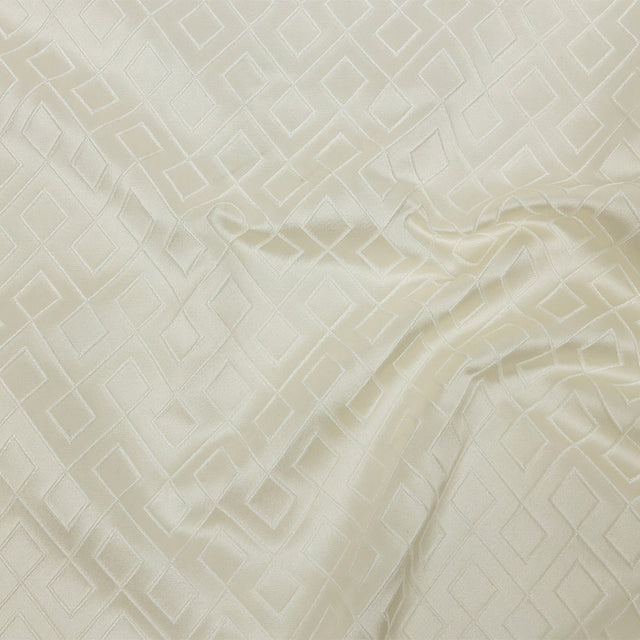 Satin-Faced Jacquard - Ivory Diamond Fret - British Imported