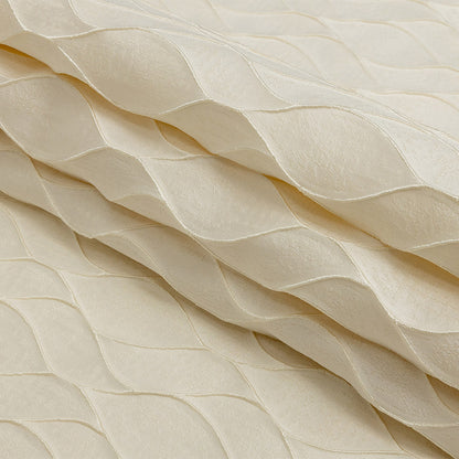 Polyester Jacquard - Ivory Leafy Lines - British Imported Folded