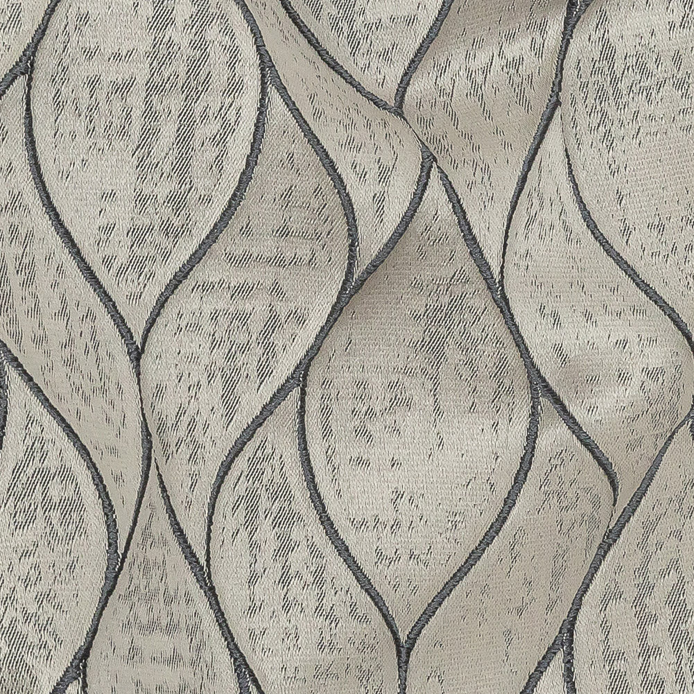 Polyester Jacquard - Pewter Leafy Lines - British Imported Detail