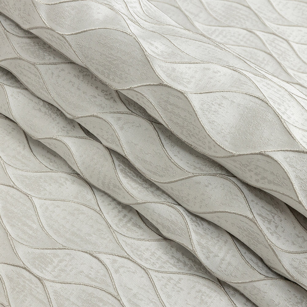 Polyester Jacquard - Platinum Leafy Lines - British Imported Folded
