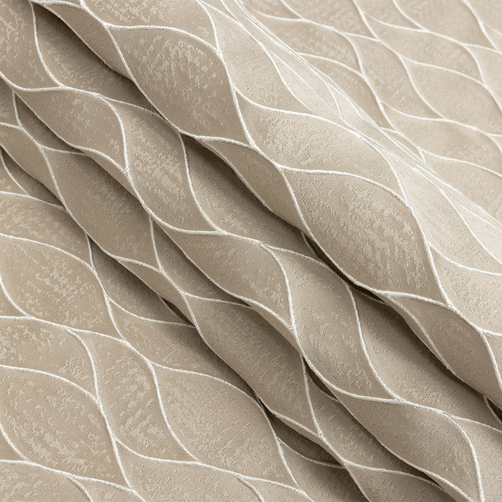 Polyester Jacquard - Taupe Leafy Lines - British Imported Folded