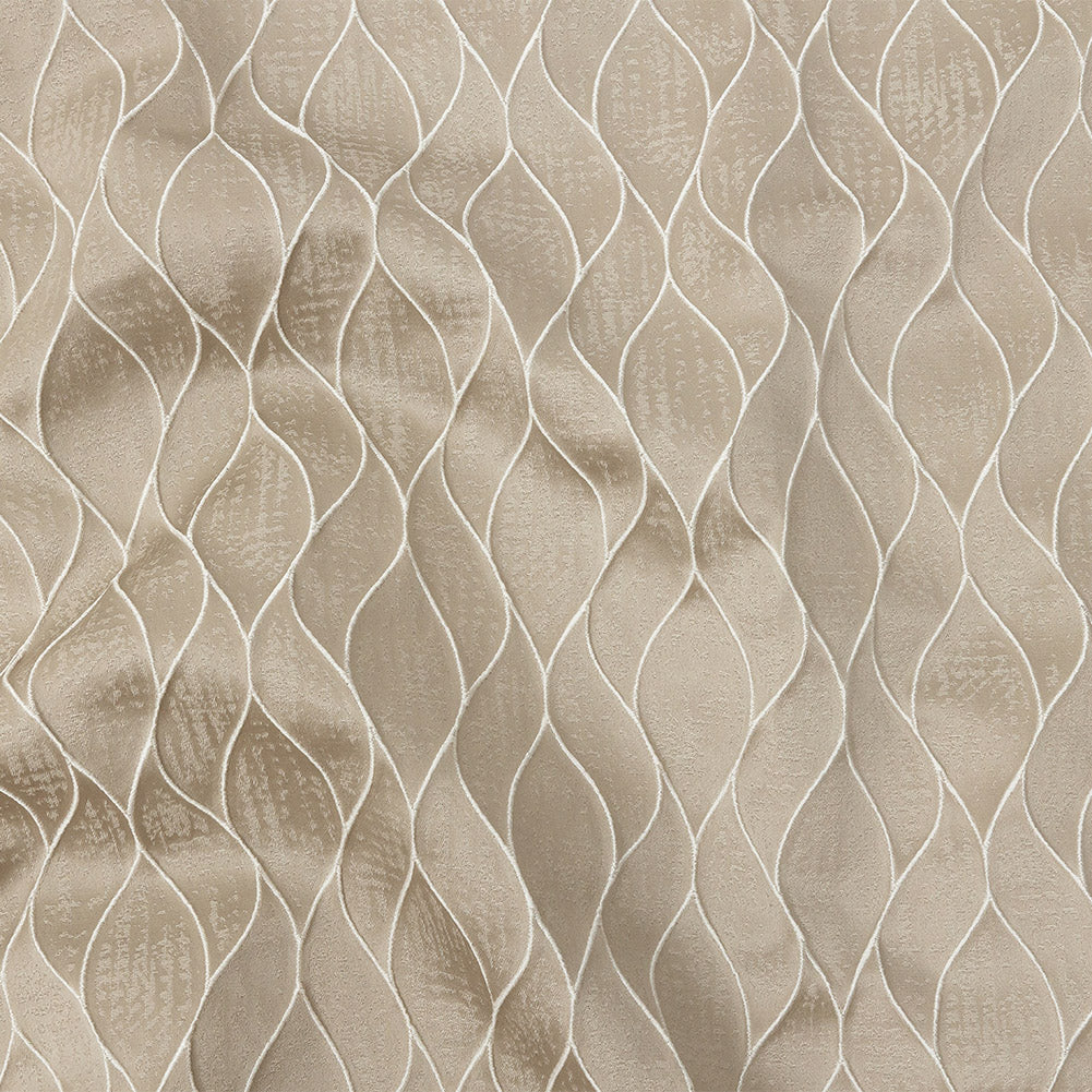 Polyester Jacquard - Taupe Leafy Lines - British Imported