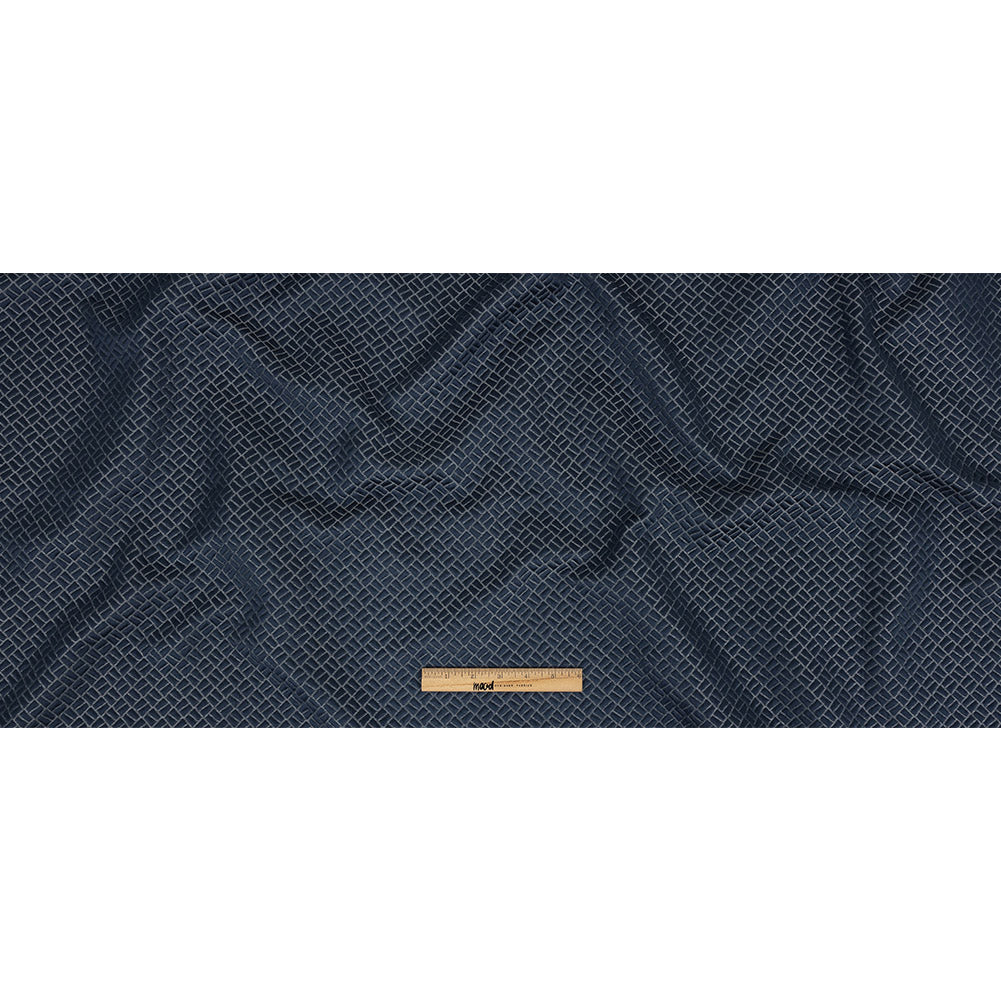Polyester Jacquard - Indigo Geometric Boxes - British Imported Full