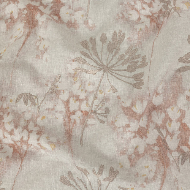Printed and Embroidered Drapery Canvas - Dusky Pink Floral - British Imported