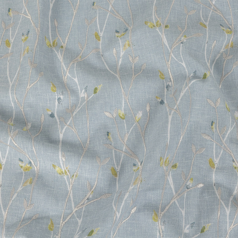 Printed and Embroidered Drapery Woven - Bluebell Branches - British Imported