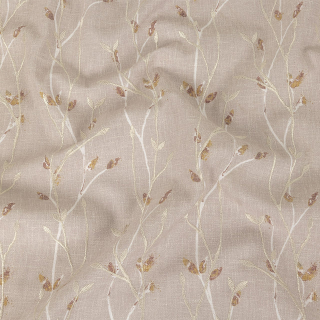 Printed and Embroidered Drapery Woven - Dusky Pink Branches - British Imported