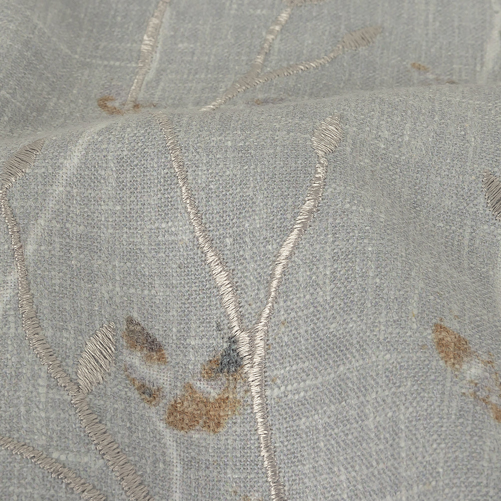 Printed and Embroidered Drapery Woven - Pebble Branches - British Imported Detail
