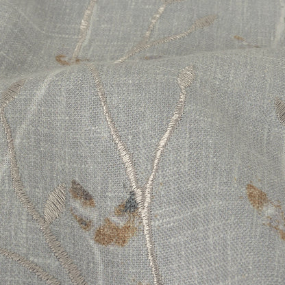 Printed and Embroidered Drapery Woven - Pebble Branches - British Imported Detail