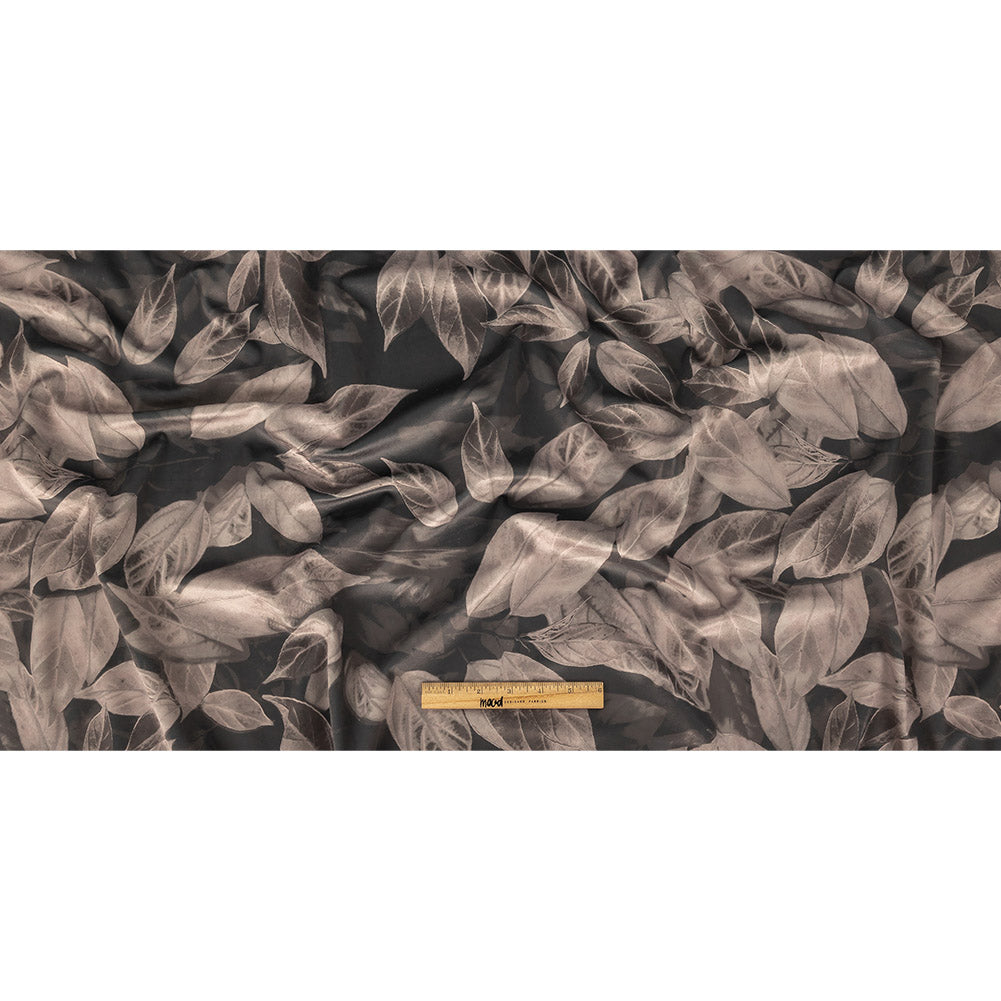Polyester Knit Microvelvet Print - Truffle Floating Leaves - British Imported Full