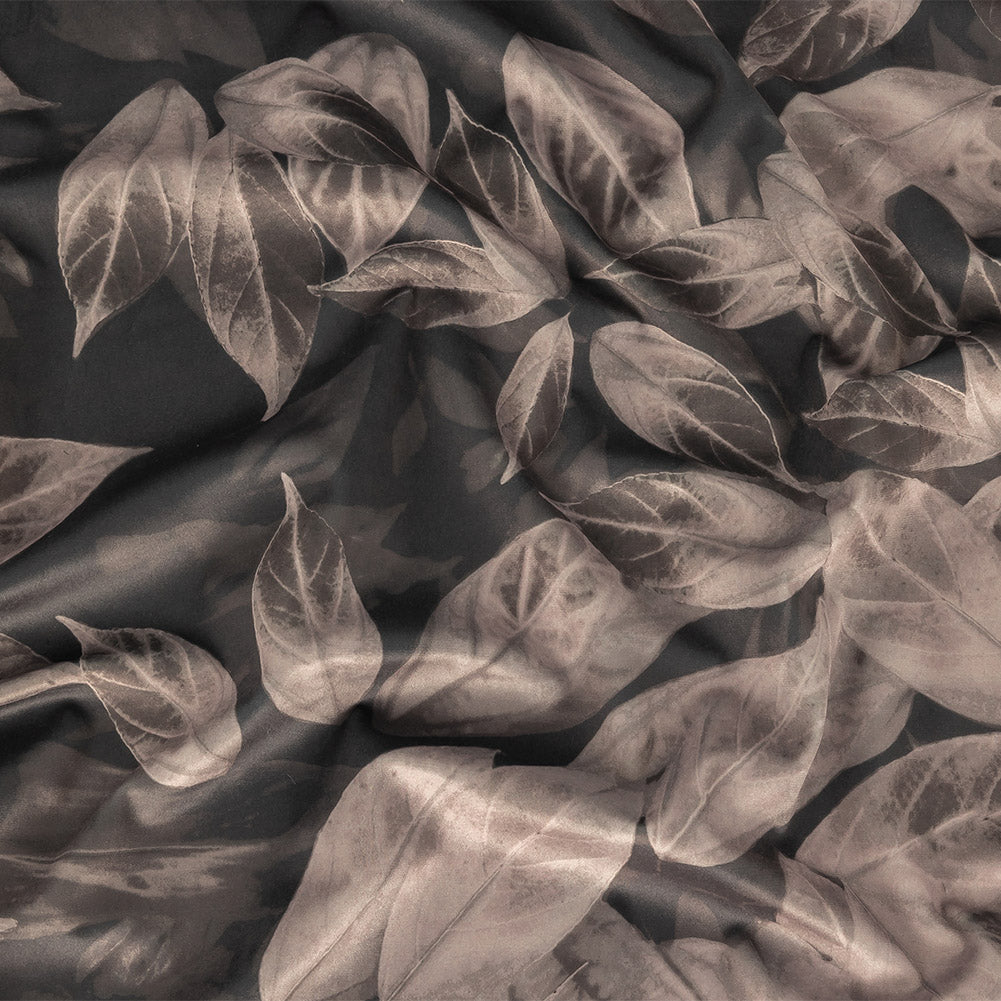 Polyester Knit Microvelvet Print - Truffle Floating Leaves - British Imported