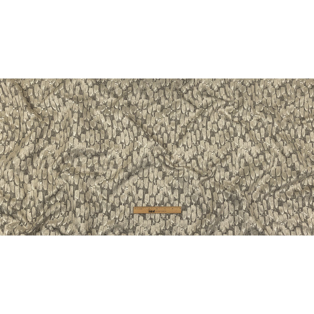 Recycled Polyester Jacquard - Champagne Abstract Brushstrokes - British Imported Full