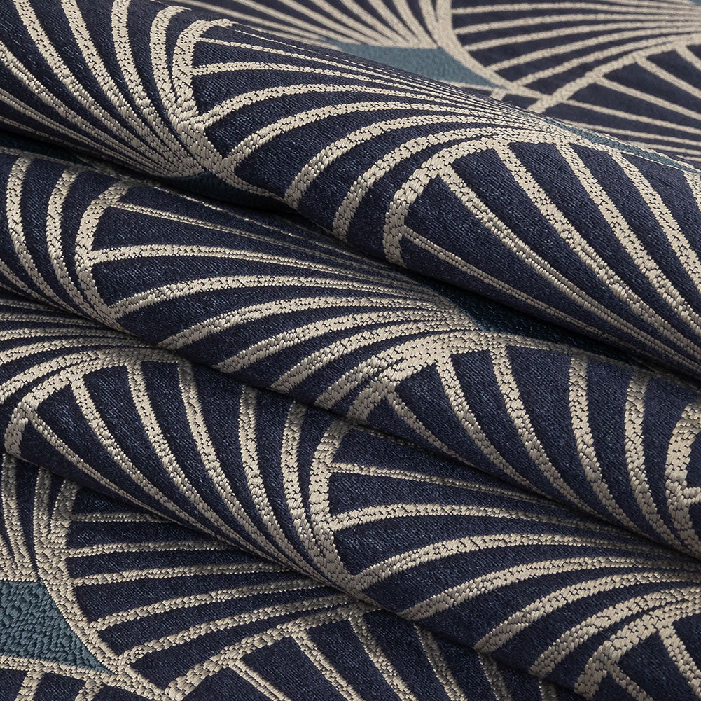 Drapery Jacquard - Sapphire Maze of Fans - British Imported Folded