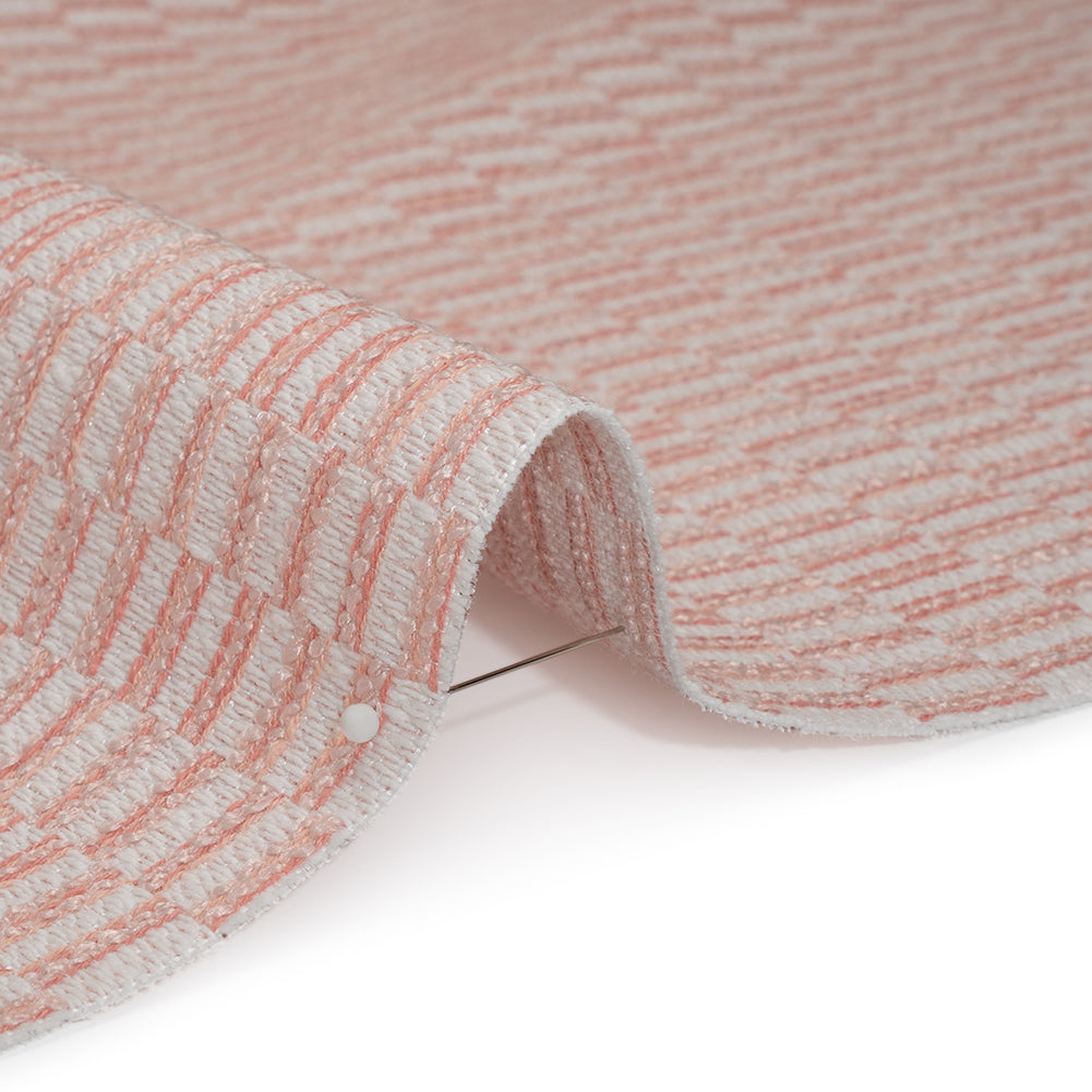 Textured Polyester and Cotton Woven - Blush Rectangle Checks - British Imported - Detail
