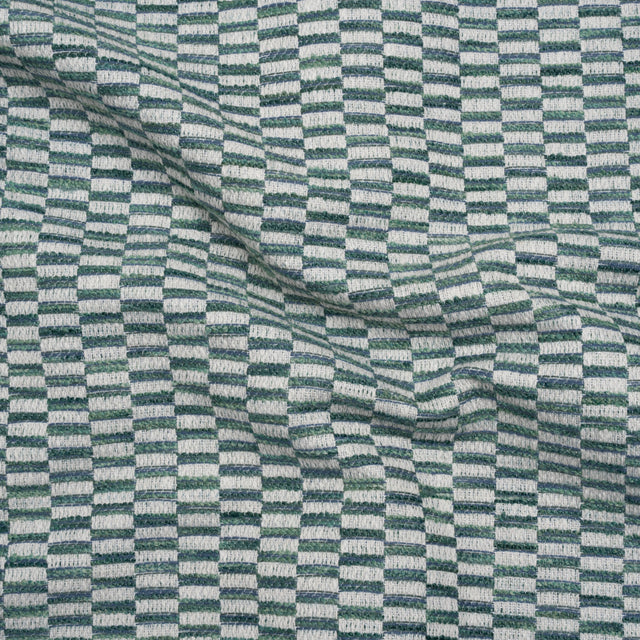 Textured Polyester and Cotton Woven - Lagoon Rectangle Checks - British Imported