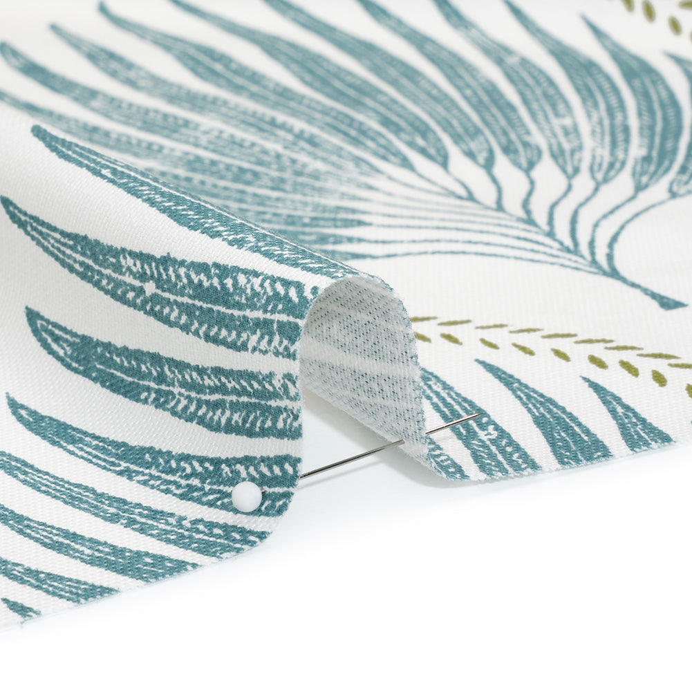 Cotton Canvas Print - Lagoon Palm Leaf Ogee - British Imported - Detail