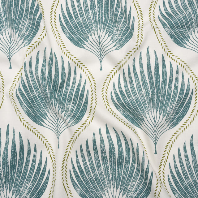 Cotton Canvas Print - Lagoon Palm Leaf Ogee - British Imported