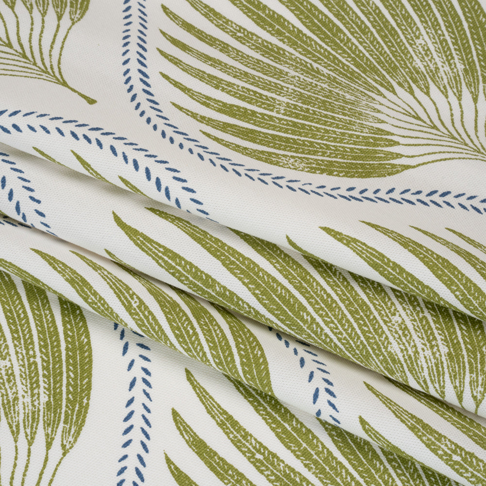 Cotton Canvas Print - Olive Palm Leaf Ogee - British Imported - Folded