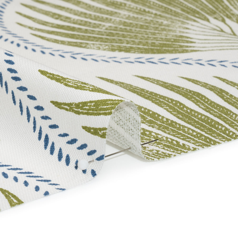 Cotton Canvas Print - Olive Palm Leaf Ogee - British Imported - Detail