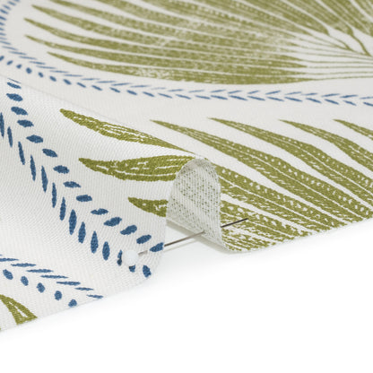 Cotton Canvas Print - Olive Palm Leaf Ogee - British Imported
