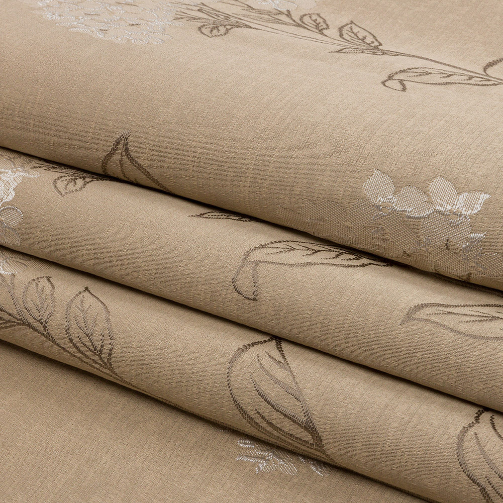 Drapery Jacquard - Caramel Hydrangea Stems - British Imported Folded