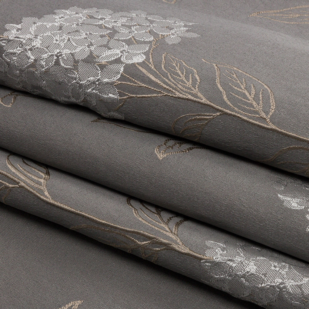 Drapery Jacquard - Shadow Hydrangea Stems - British Imported Folded