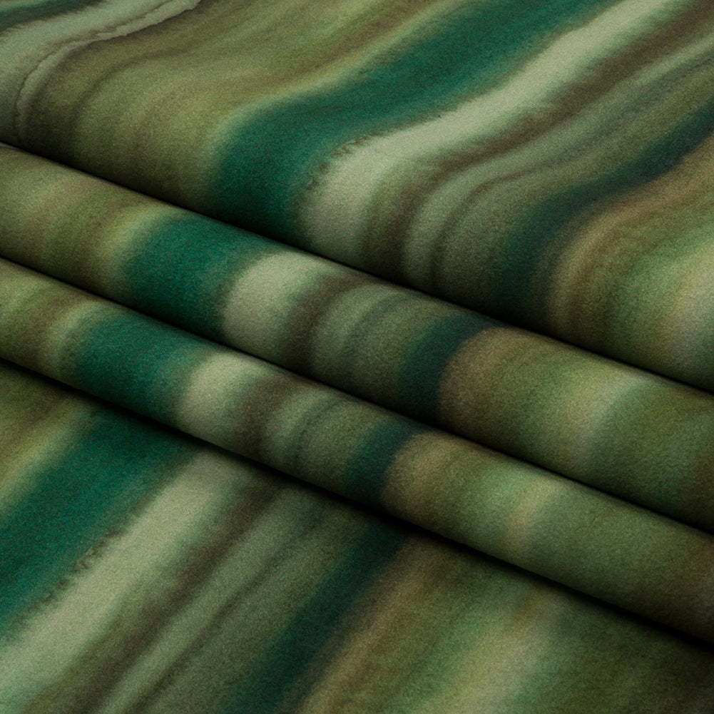Printed Polyester Velvet - Olive Painterly Stripes - British Imported Folded