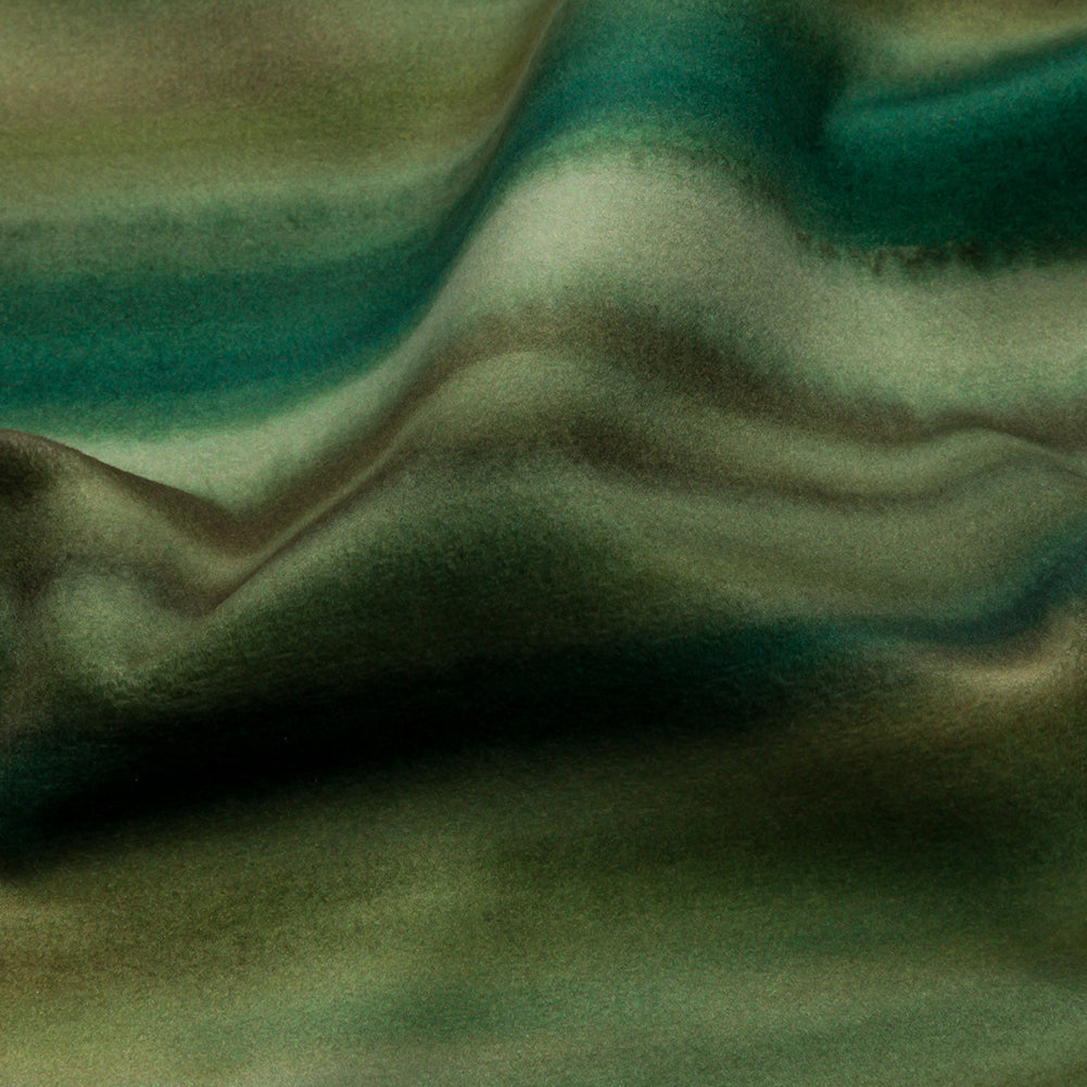 Printed Polyester Velvet - Olive Painterly Stripes - British Imported Detail