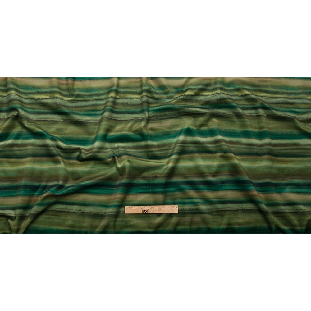 Printed Polyester Velvet - Olive Painterly Stripes - British Imported Full