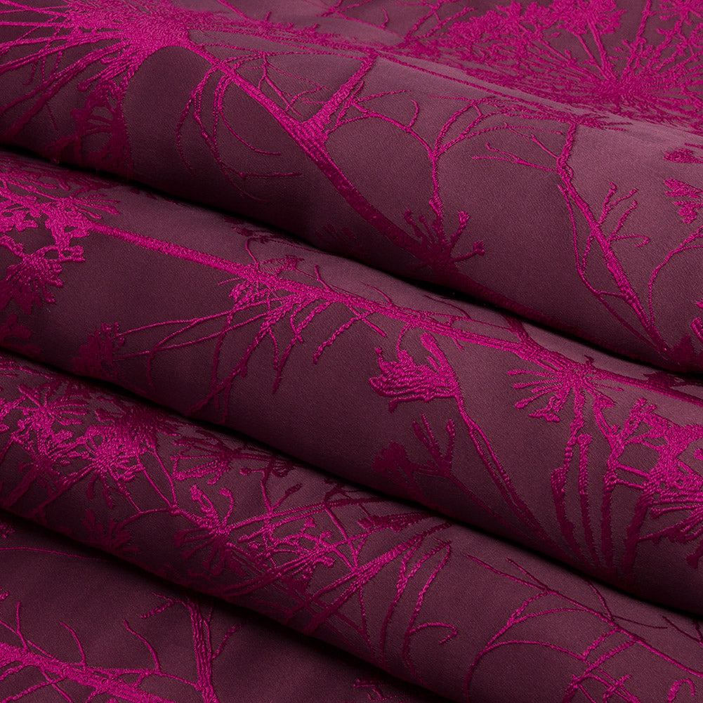 Satin-Faced Drapery Jacquard - Damson Fennel Flowers - British Imported Folded