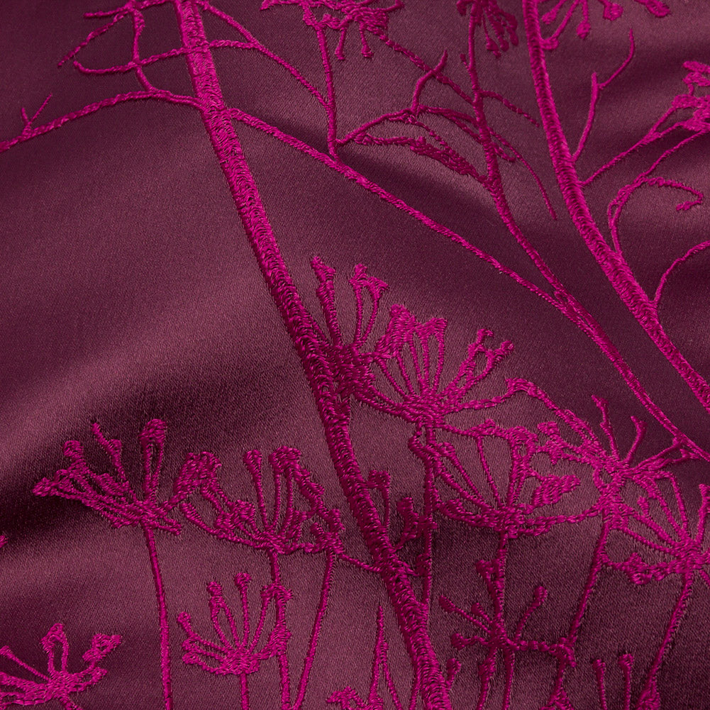 Satin-Faced Drapery Jacquard - Damson Fennel Flowers - British Imported Detail