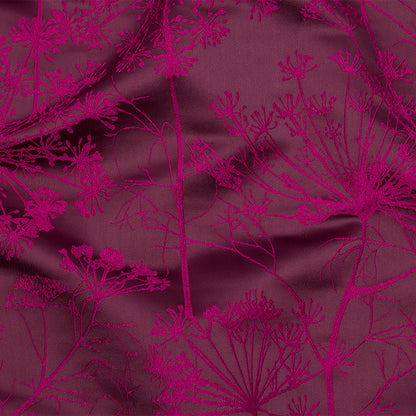 Satin-Faced Drapery Jacquard - Damson Fennel Flowers - British Imported
