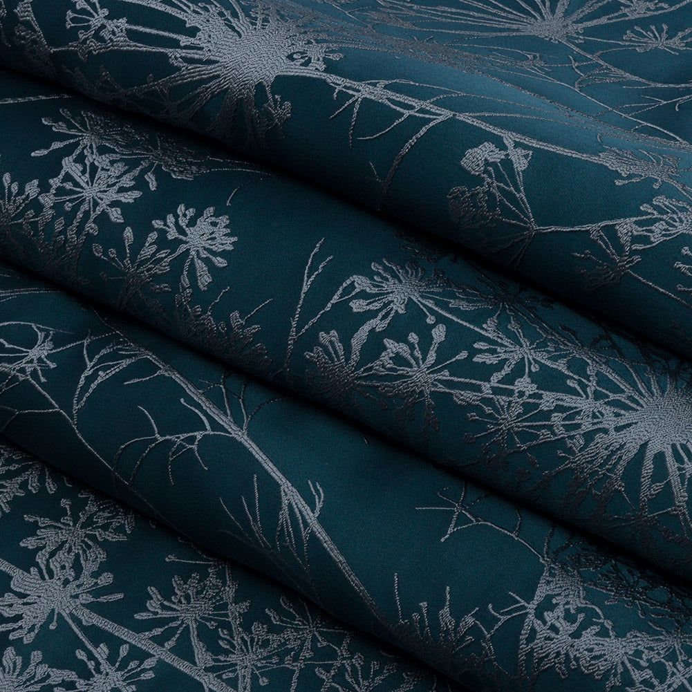 Satin-Faced Drapery Jacquard - Navy Fennel Flowers - British Imported Folded